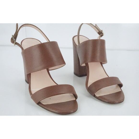 Kate Spade Brown Leather Irvine Ankle Slingback Strap Sandals  Block - Picture 10 of 11